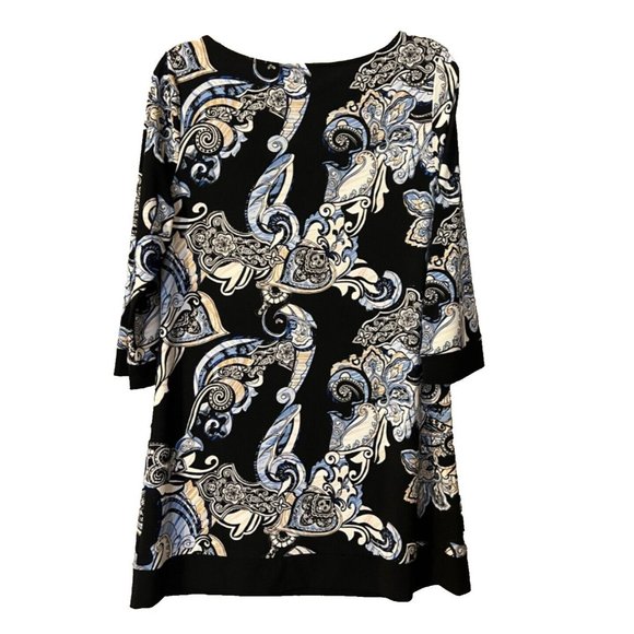 WHBM Dress Black Blue White L Large 3/4 Long Sleeve Stretch Sheath Washable - Picture 7 of 9